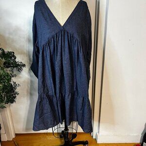 JOHNNY WAS CALME Hemp Blend Denim Look Tiered Boho Dress Size X-Large